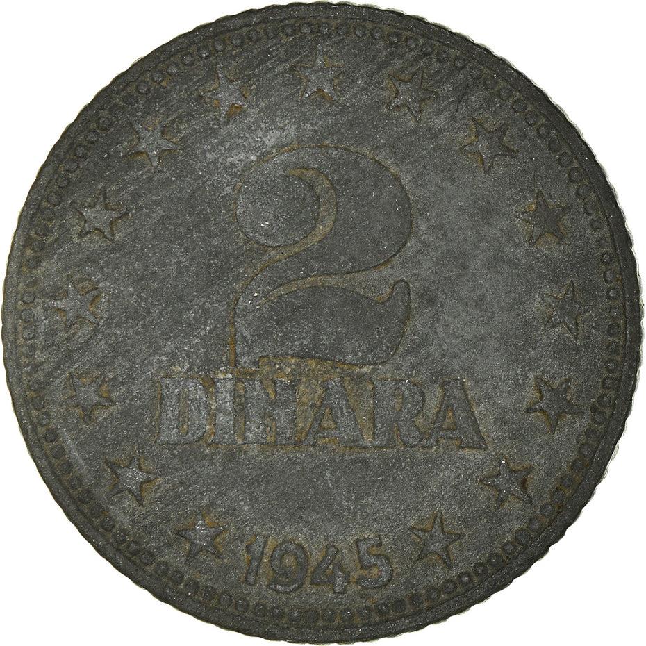 Yugoslavia | 2 Dinara Coin | Flame | Stars | KM27 | 1945