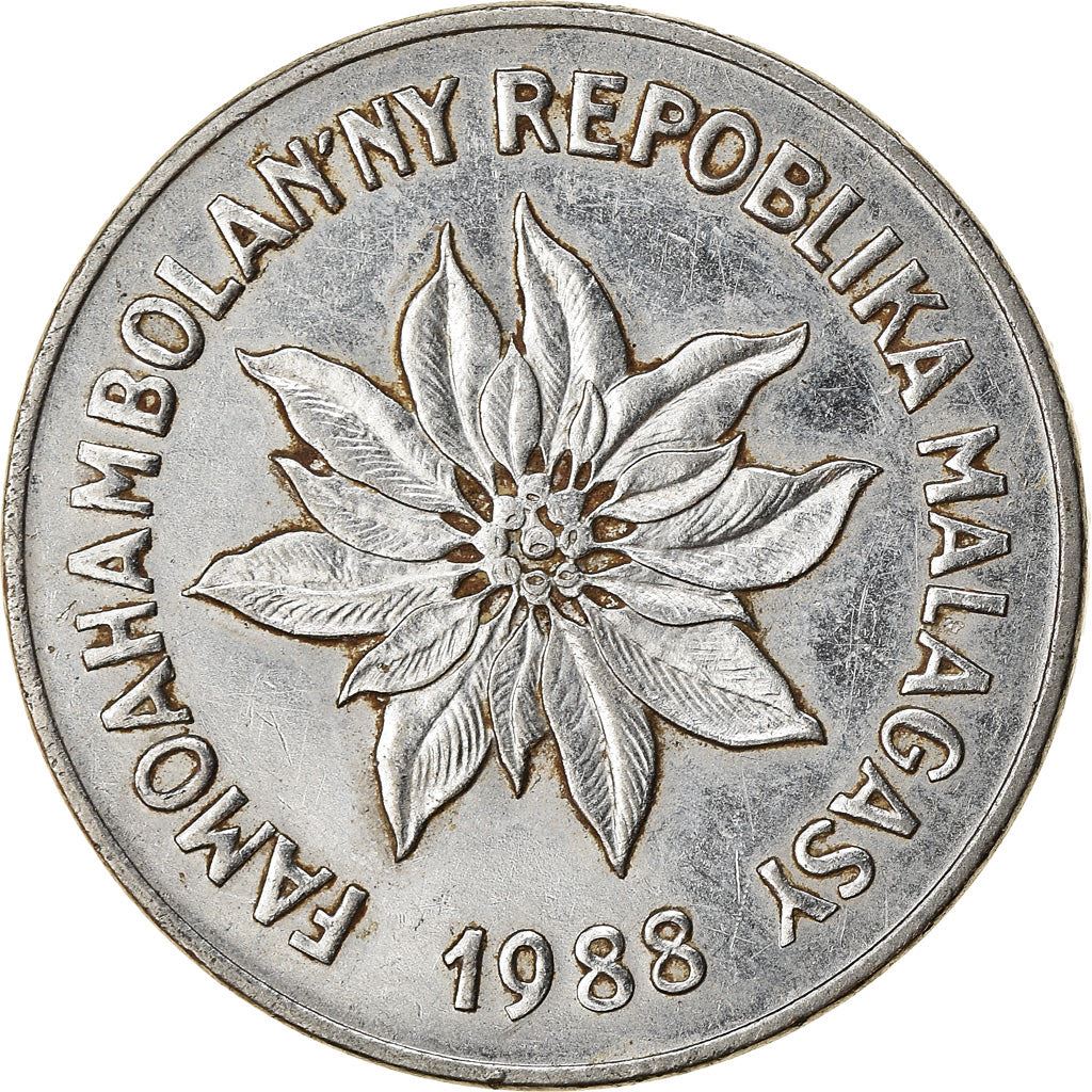 Madagascar | 5 Francs / 1 Ariary Coin | Zebu | Flower | Km:10 | 1966 - 1989