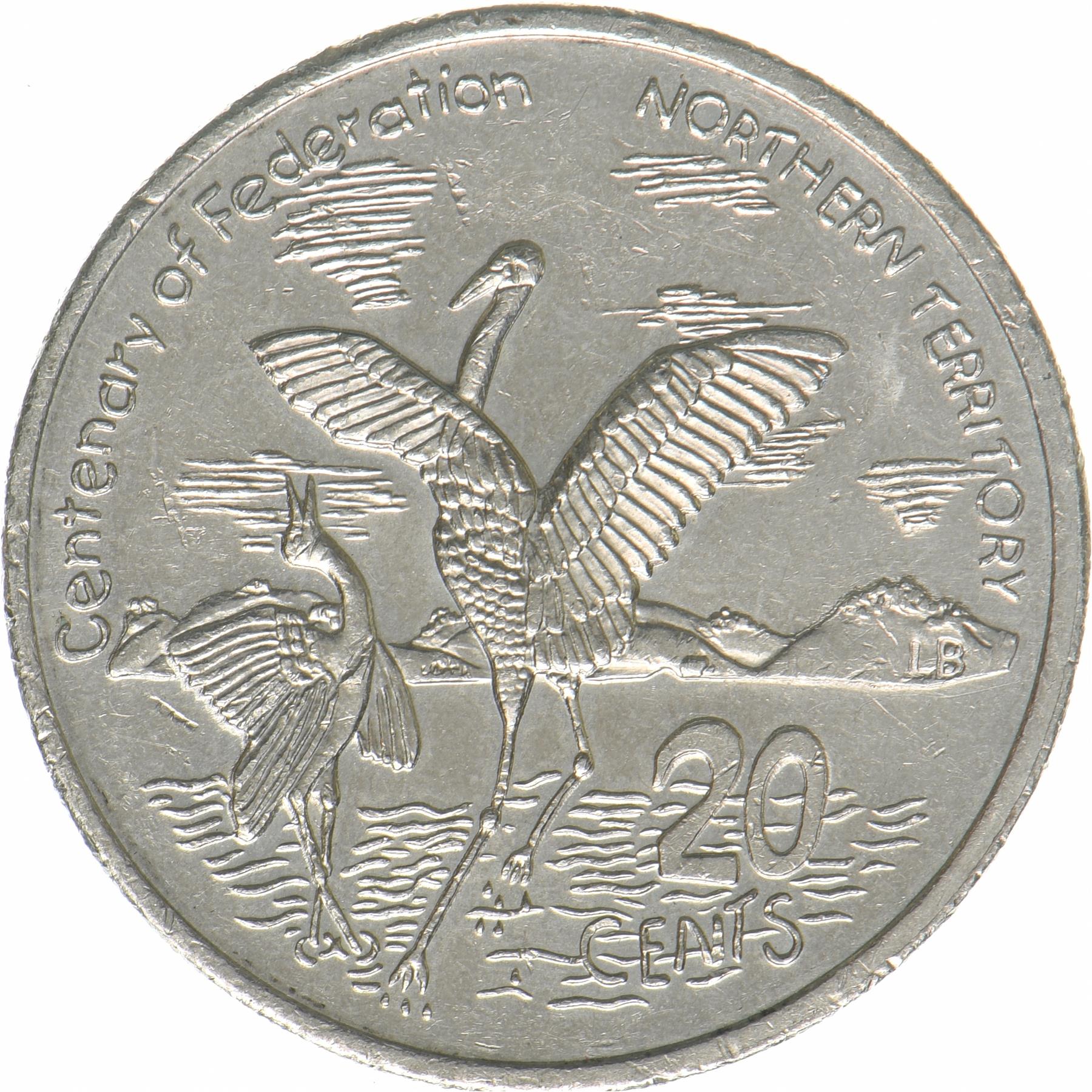 Australia | 20 Cents Coin | Brolga Crane | ny | KM:558 | 2001