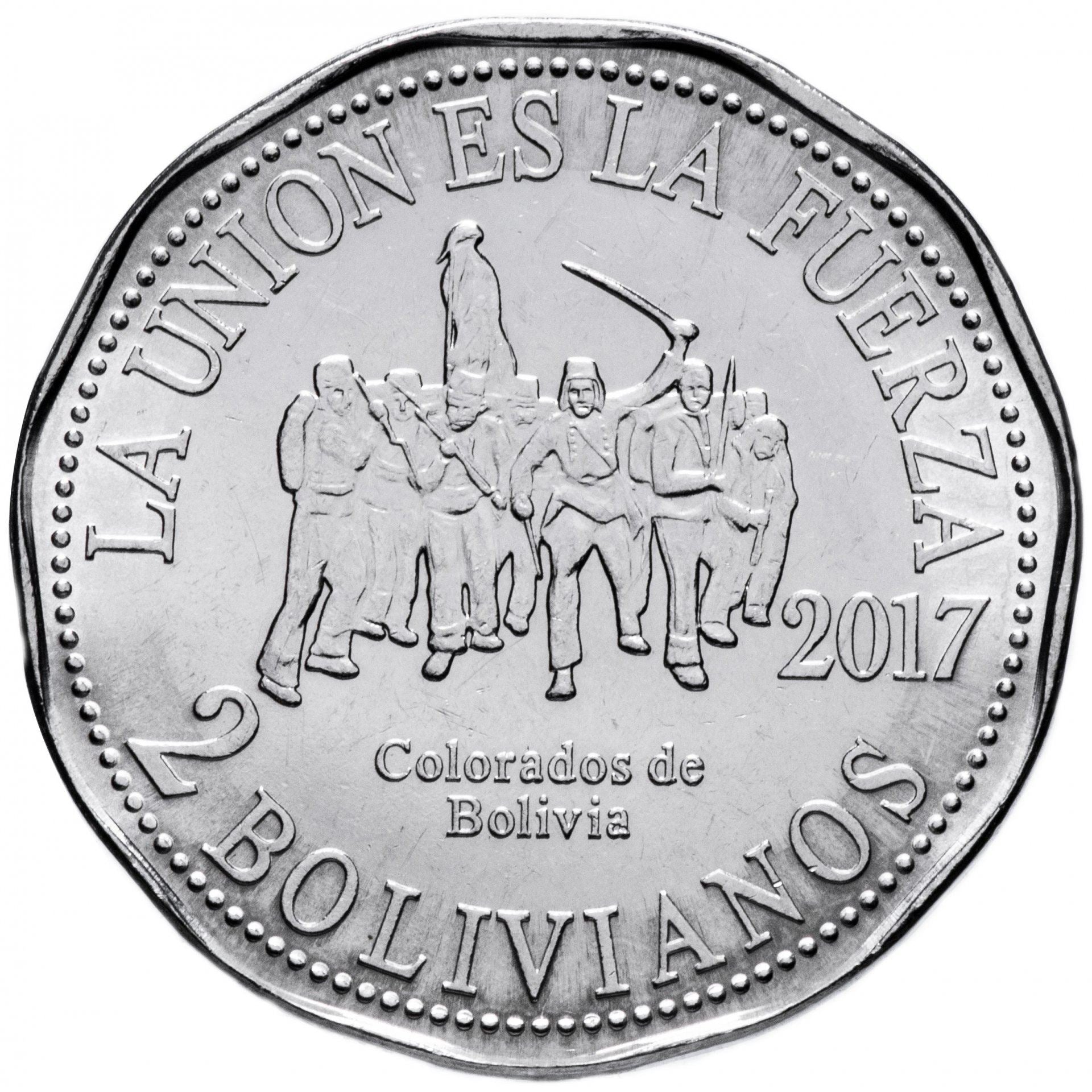 Bolivia | 2 Bolivianos | Colorados de Bolivia | Stainless steel | KM:220 | 2017