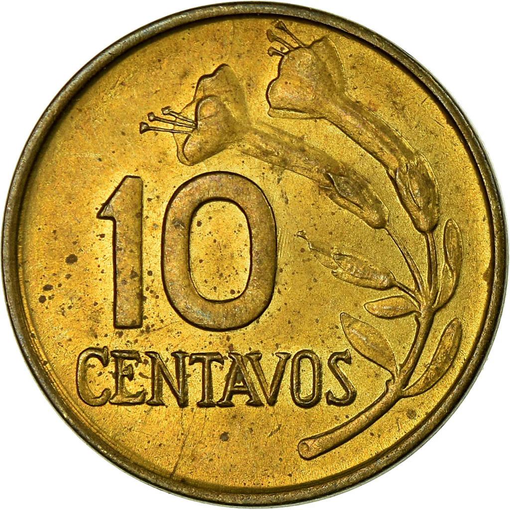 Peru | 10 Centavos Coin | Cinchona tree flower | KM245 | 1966 - 1975