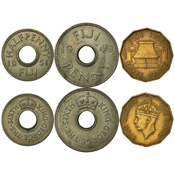 Fiji | 3 Coin Set | 1/2 1 Penny 3 Pence | 1949 - 1952