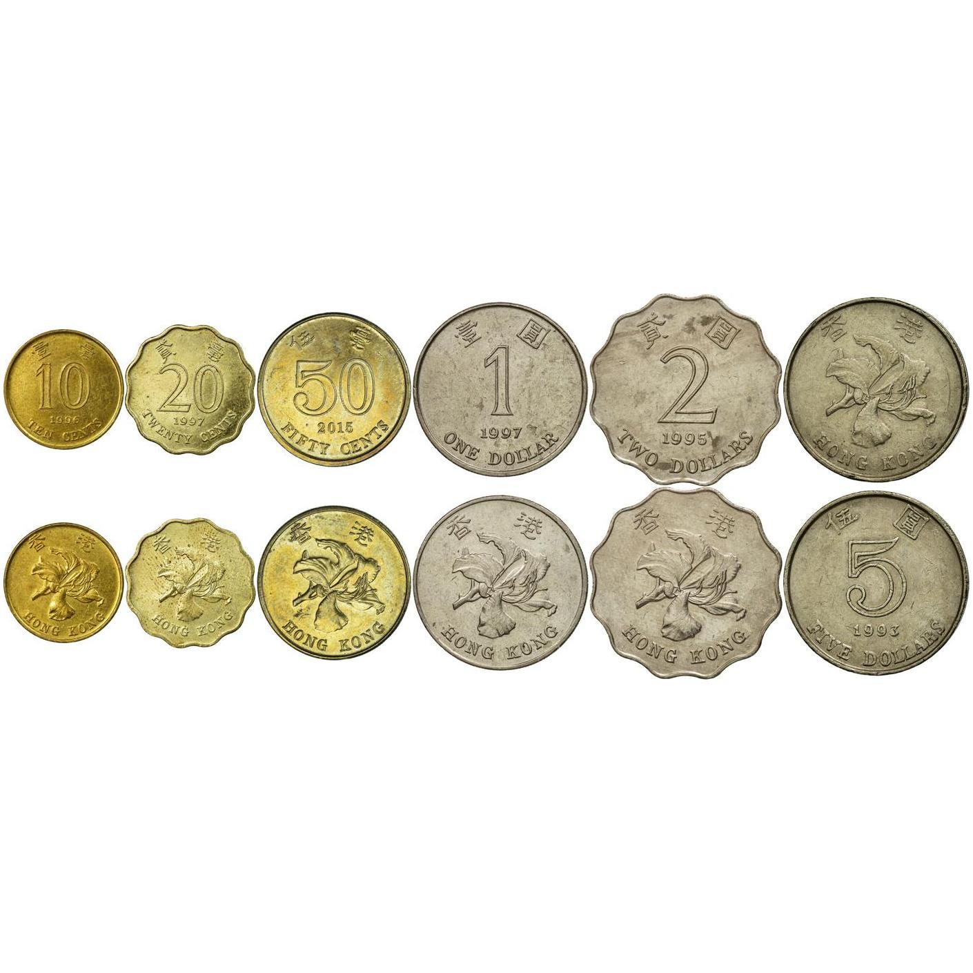 Hongkong | Set med 6 mynt | 10 20 50 cent 1 dollar 2 5 dollar | 1993 - 2019