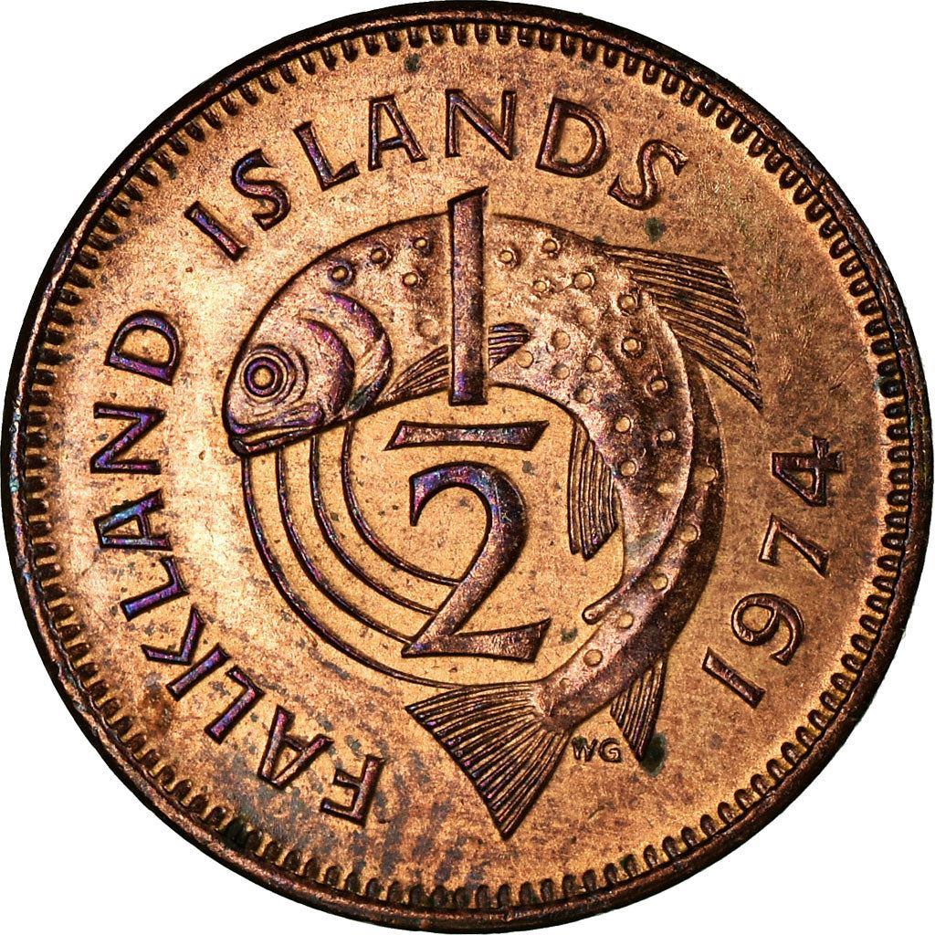 Falkland Islands | 1/2 Penny Coin | Trout | Km:1 | 1974 - 1983