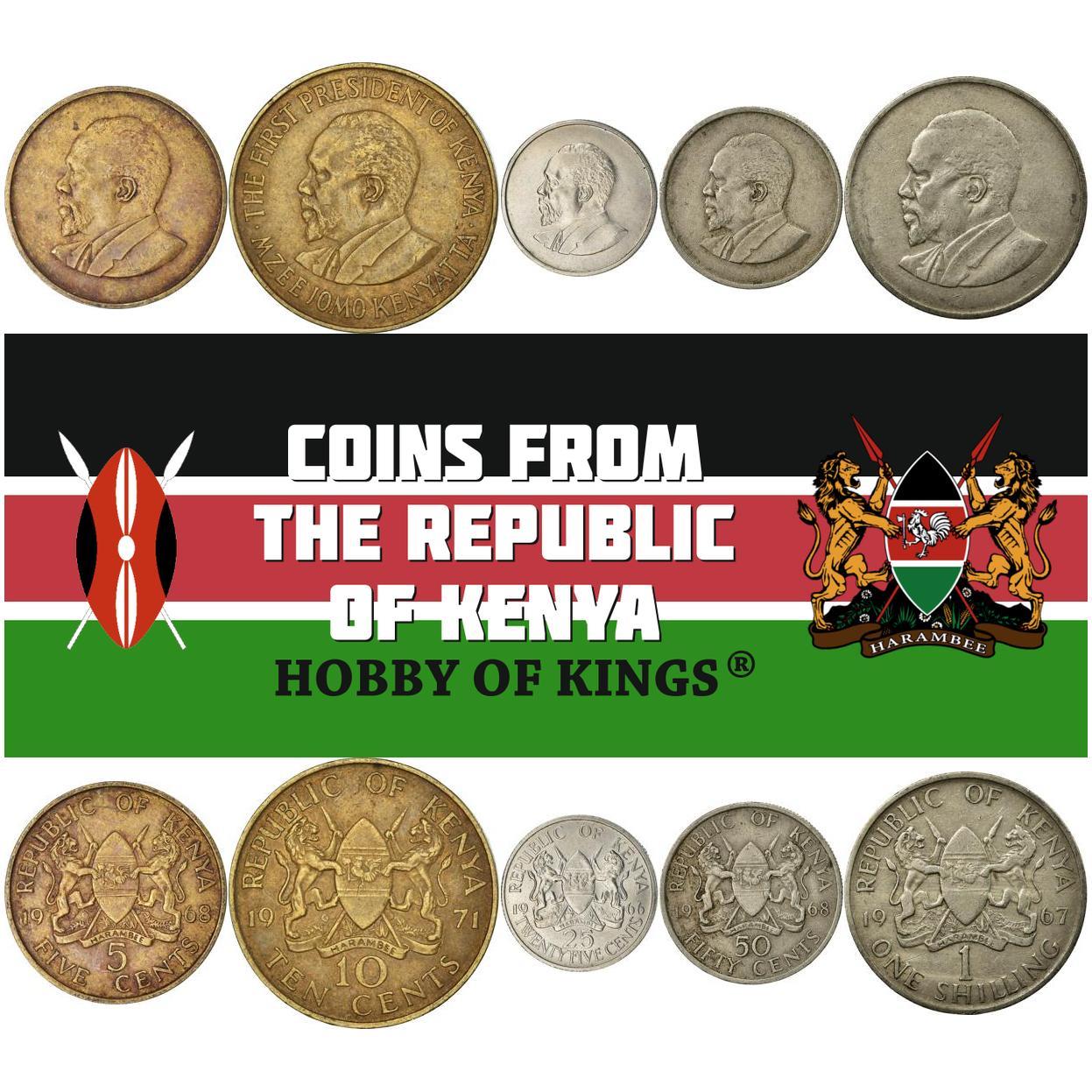 Kenya | 5 Coin Set | 5 10 25 50 Cents 1 Shilling | 1966 - 1968