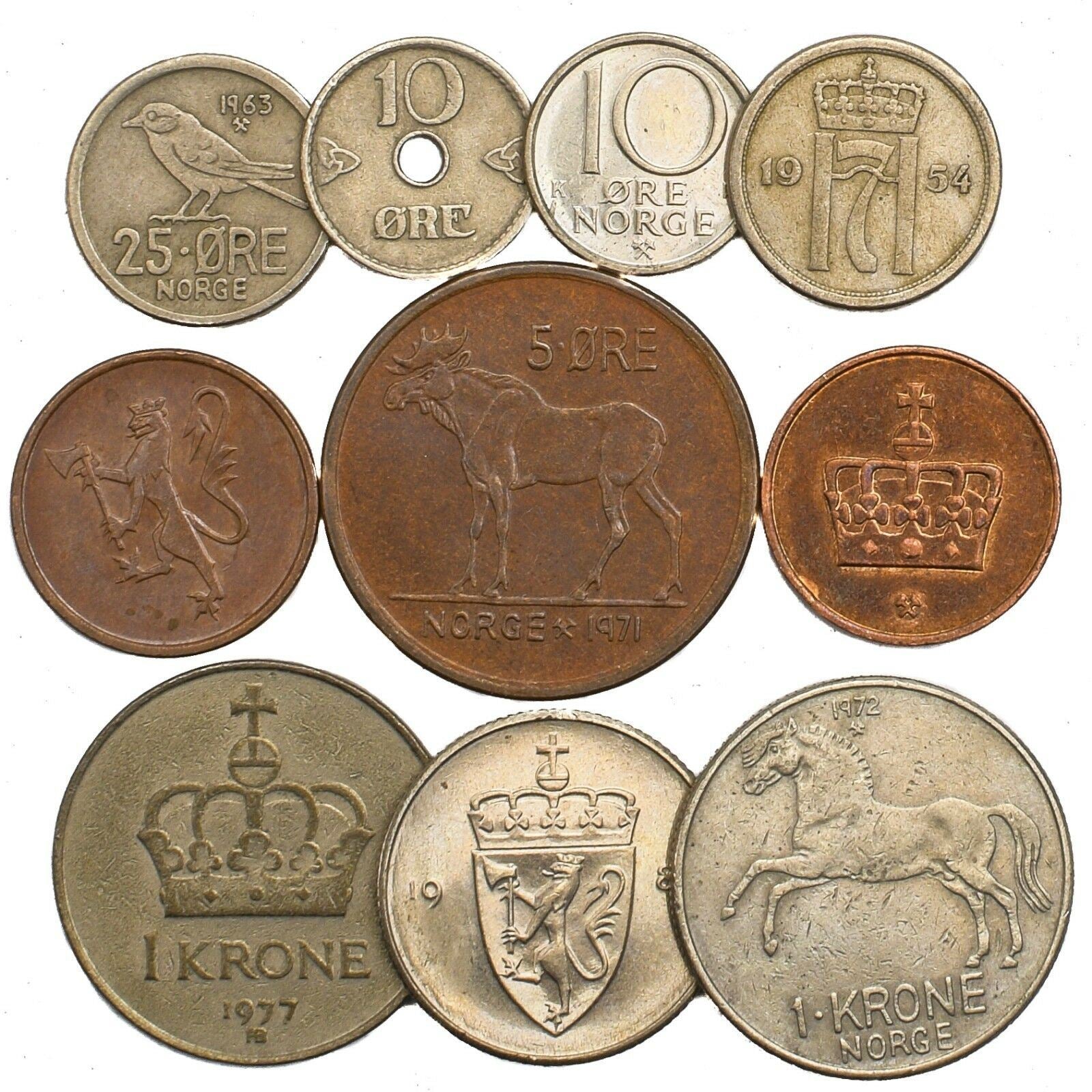 Norway 10 Mixed Coins 1 Krone | Olav V, Haakon VII | 1958 - 2018