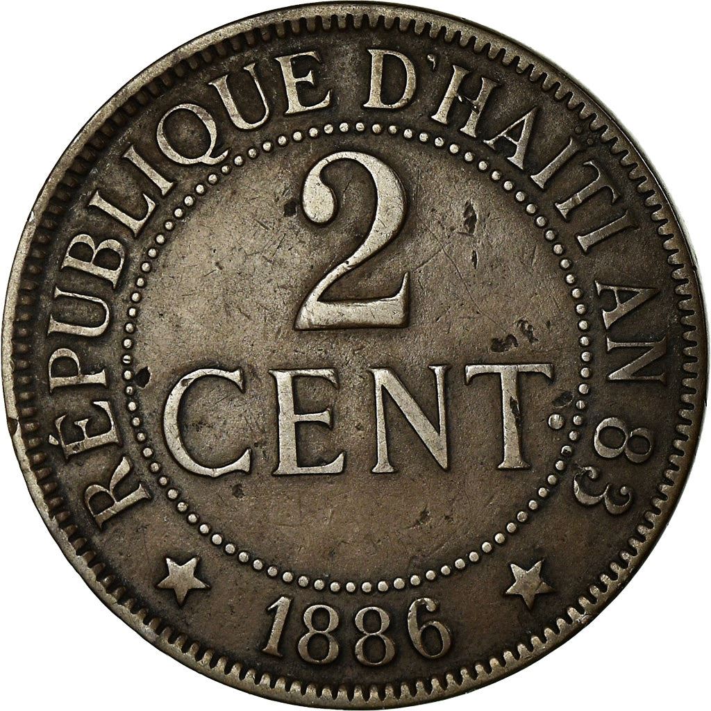 Haiti | 2 Centimes Coin | Palm Tree | Cannon | Km:49 | 1886 - 1894