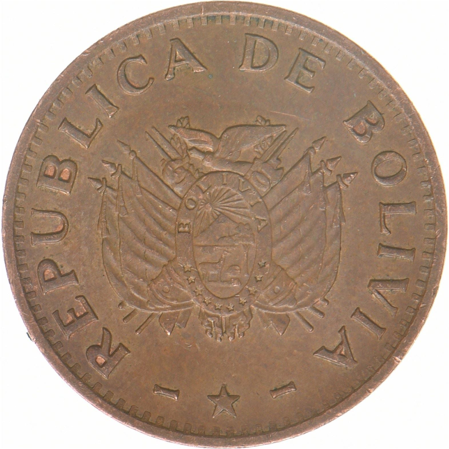 Bolivia | 10 centavos | Acciaio rivestito in rame | KM:202a | 1997