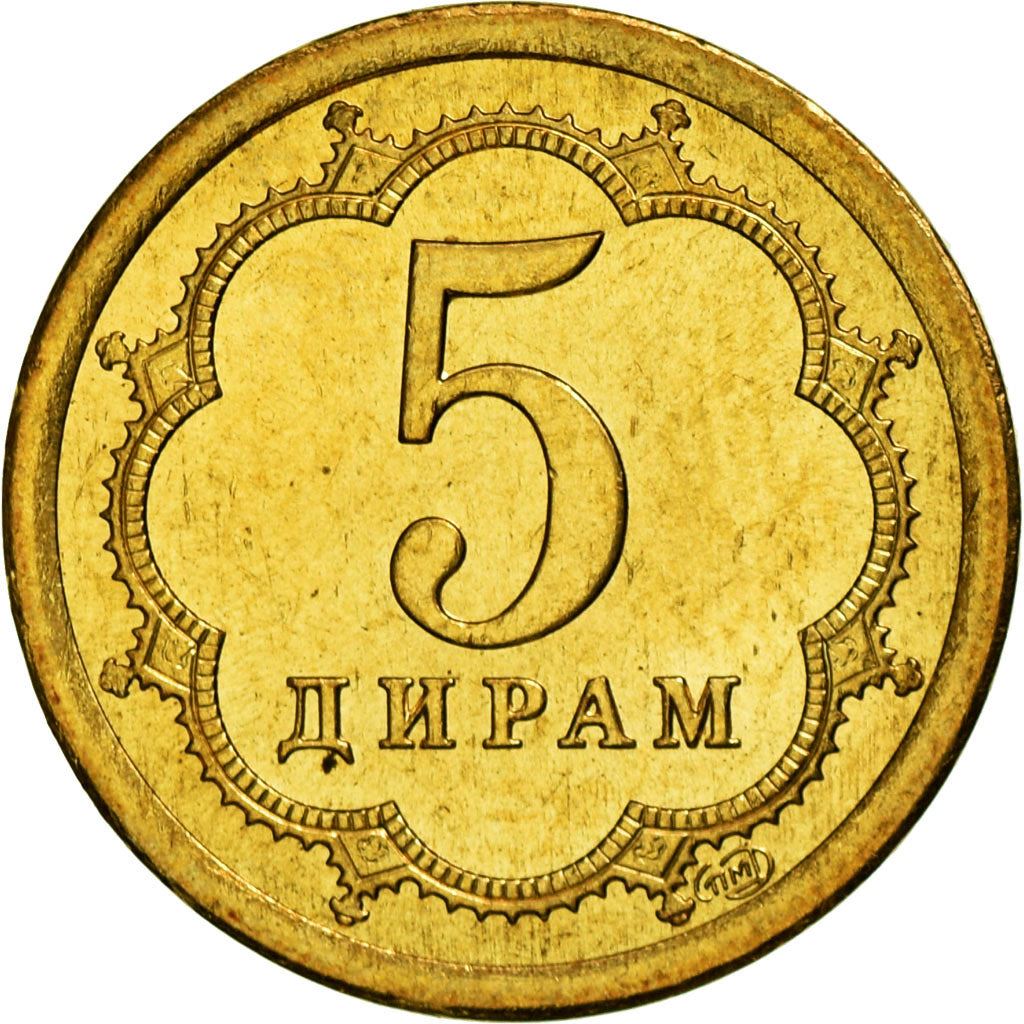 Tajikistan | 5 Diram Coin | Crown | Stars | Large Value | Km:2.2 | 2006