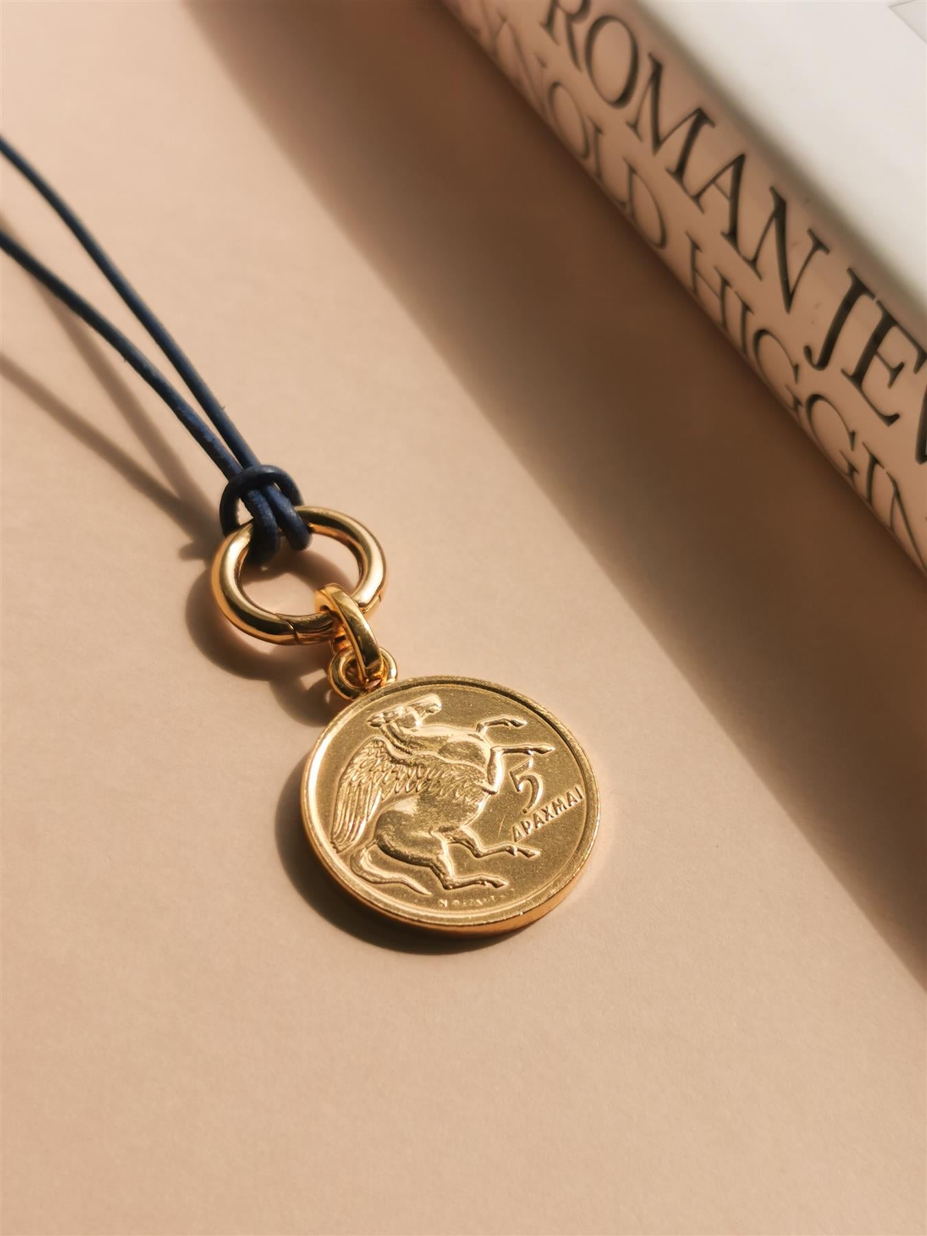 Greek 5 Drachmai Coin Charm | 925 Sterling Silver 18K Gold Plated | 1986 - 2000