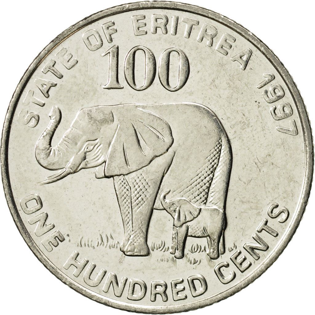 Eritrea | Moneta da 100 centesimi | Elefante | Soldati | Bandiera | Km:48 | 1997