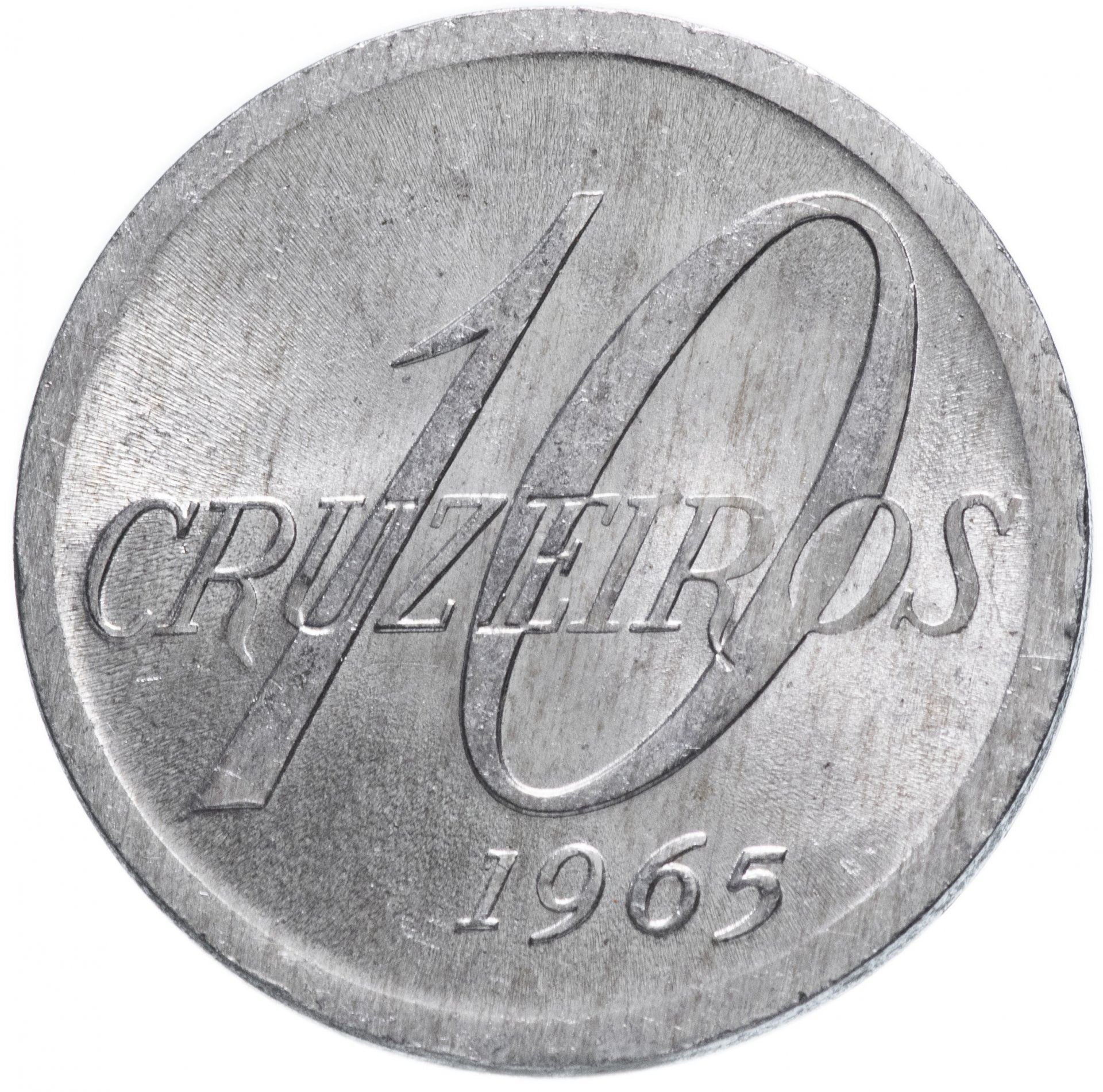 Brazil | 10 Cruzeiros Coin | Map of Brazil | Km:572 | 1965