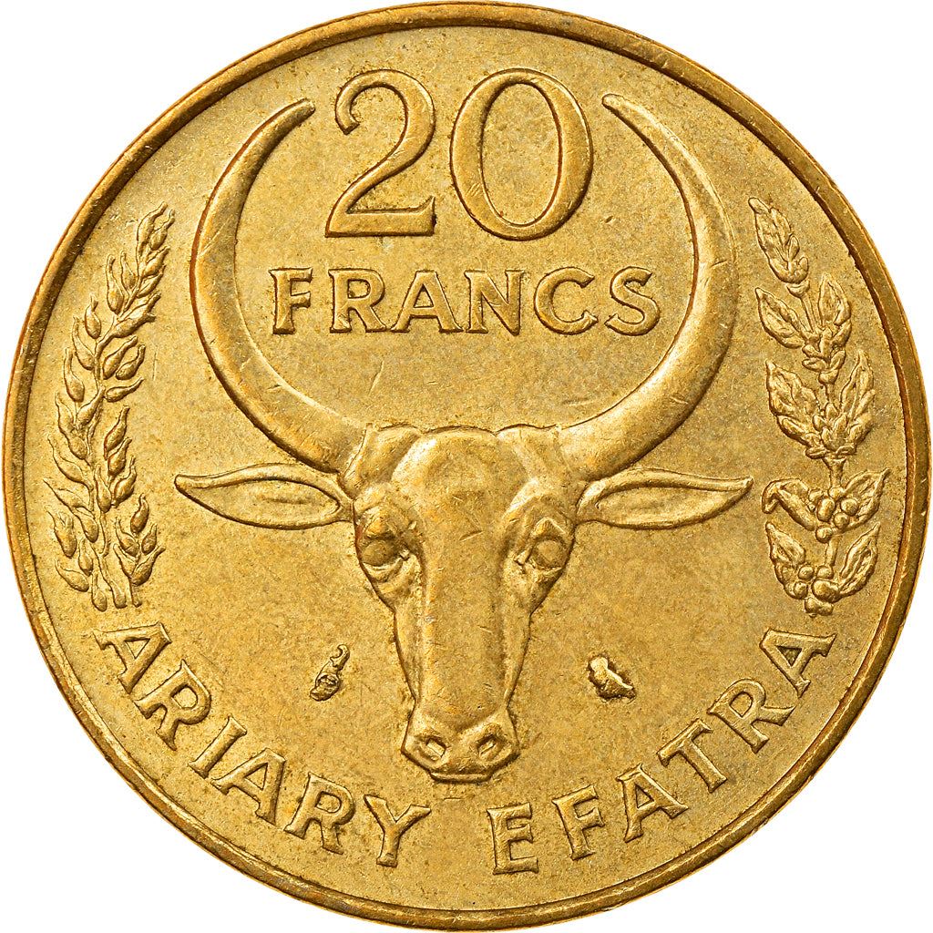 Madagaskaras | 20 frankų / 4 ariarų moneta | Zebuas | Medvilnė | Km:12 | 1970 - 1989