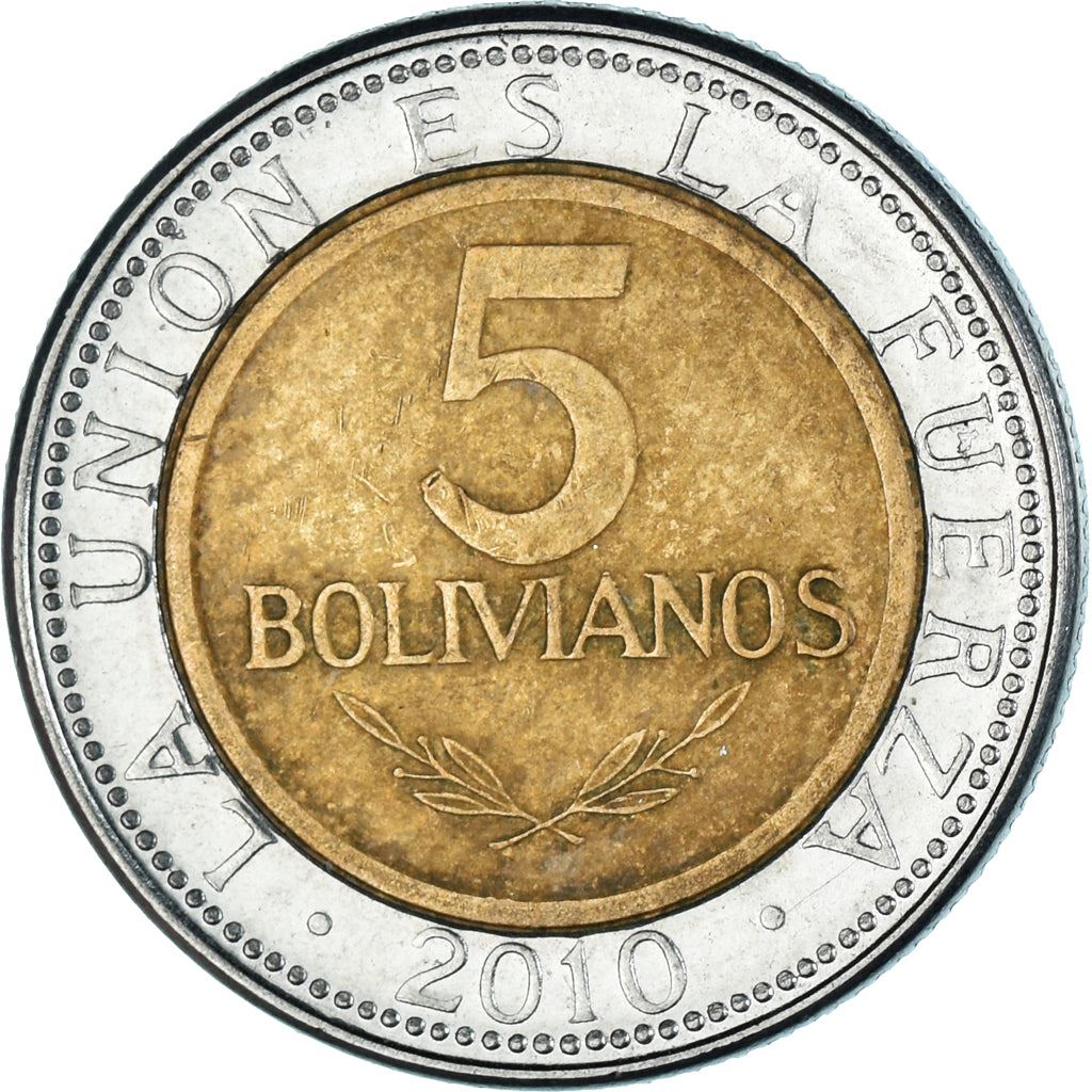 Bolivia | 5 Bolivianos | Bimetallic | Coat of Arms | KM:219 | 2010-2012