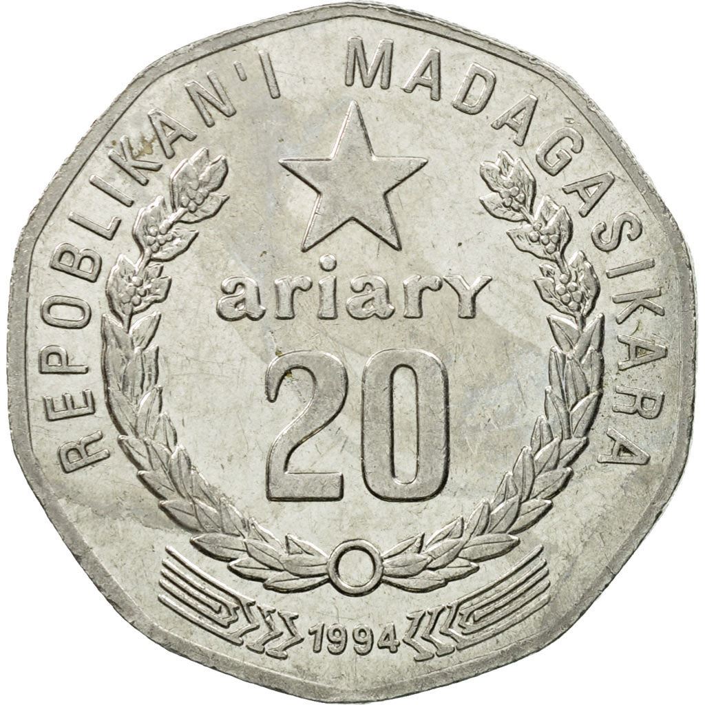 Madagascar | 20 Ariary Coin | Star | Tractor | Farmer | Km:24.1 | 1994