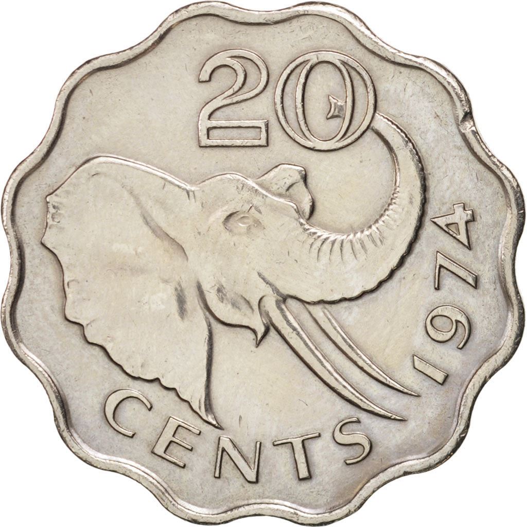 Eswatini | 20 Cents Coin | King Sobhuza II | Elephant | KM11 | 1974 - 1979