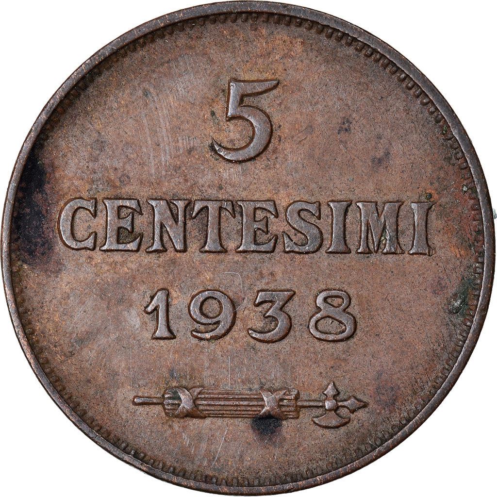 San Marino | 5 Centesimi Coin | Bronze | Castle or fortification | KM:12 | 1935-1938