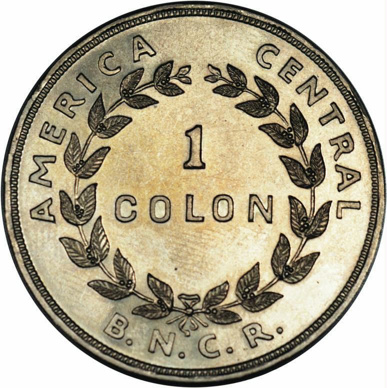 Costa Rica 1 Colon | Stars | Volcno | Ship | Sun | KM177 | 1937 - 1948
