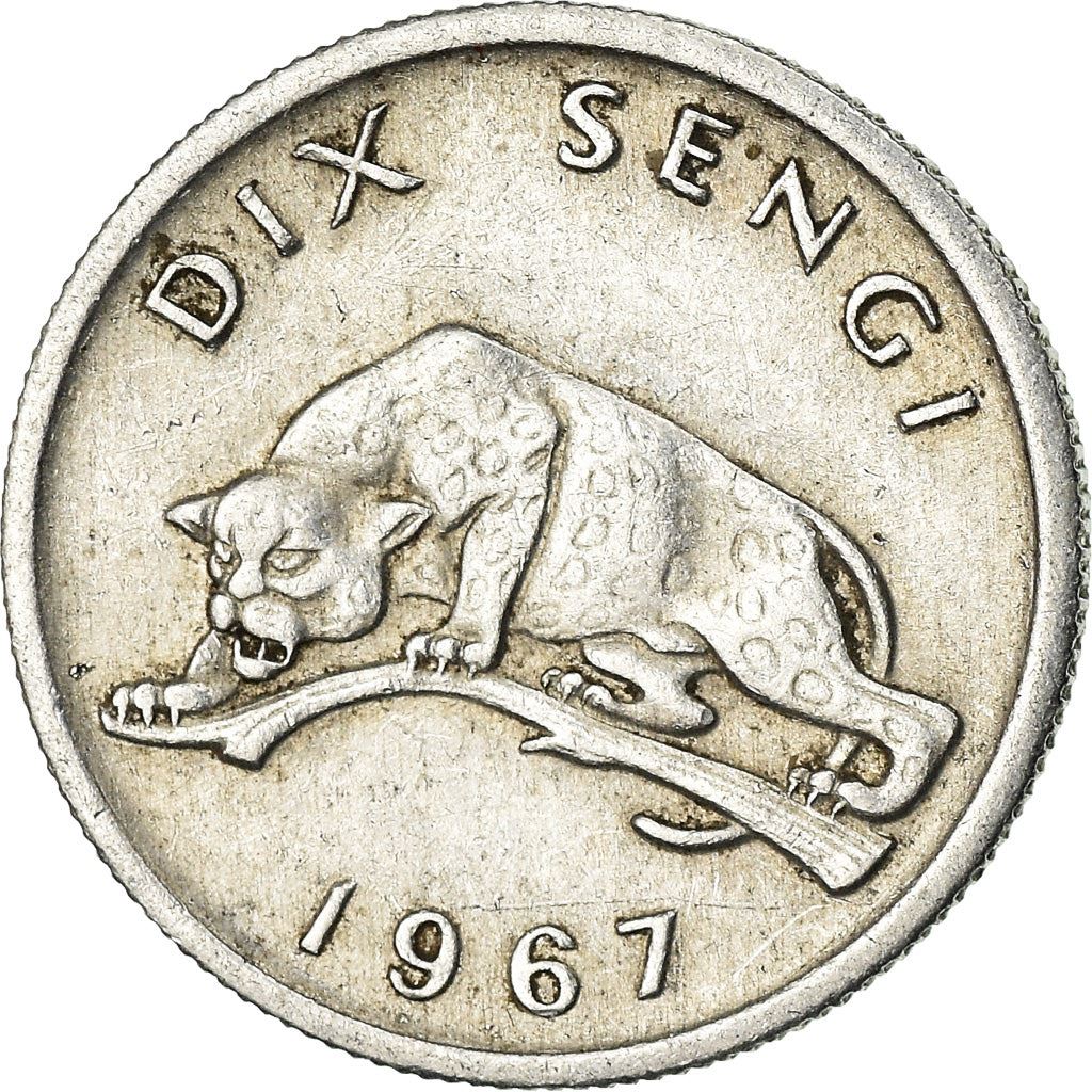Congo-Leopoldville | 10 Sengi Coin | Leopard | Km:7 | 1967