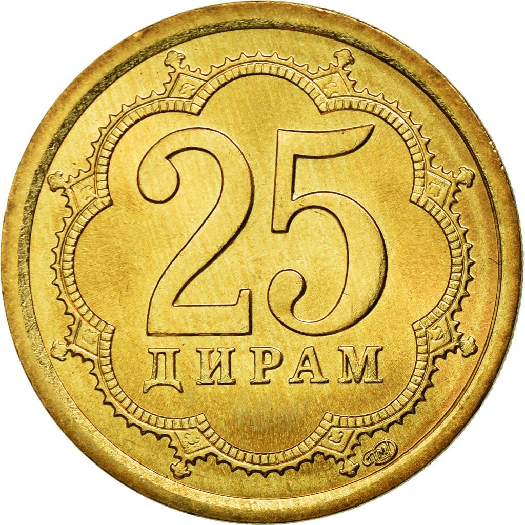 Tajikistan | 25 Diram Coin | Crown | Stars | Large Value | Km:5.2 | 2006