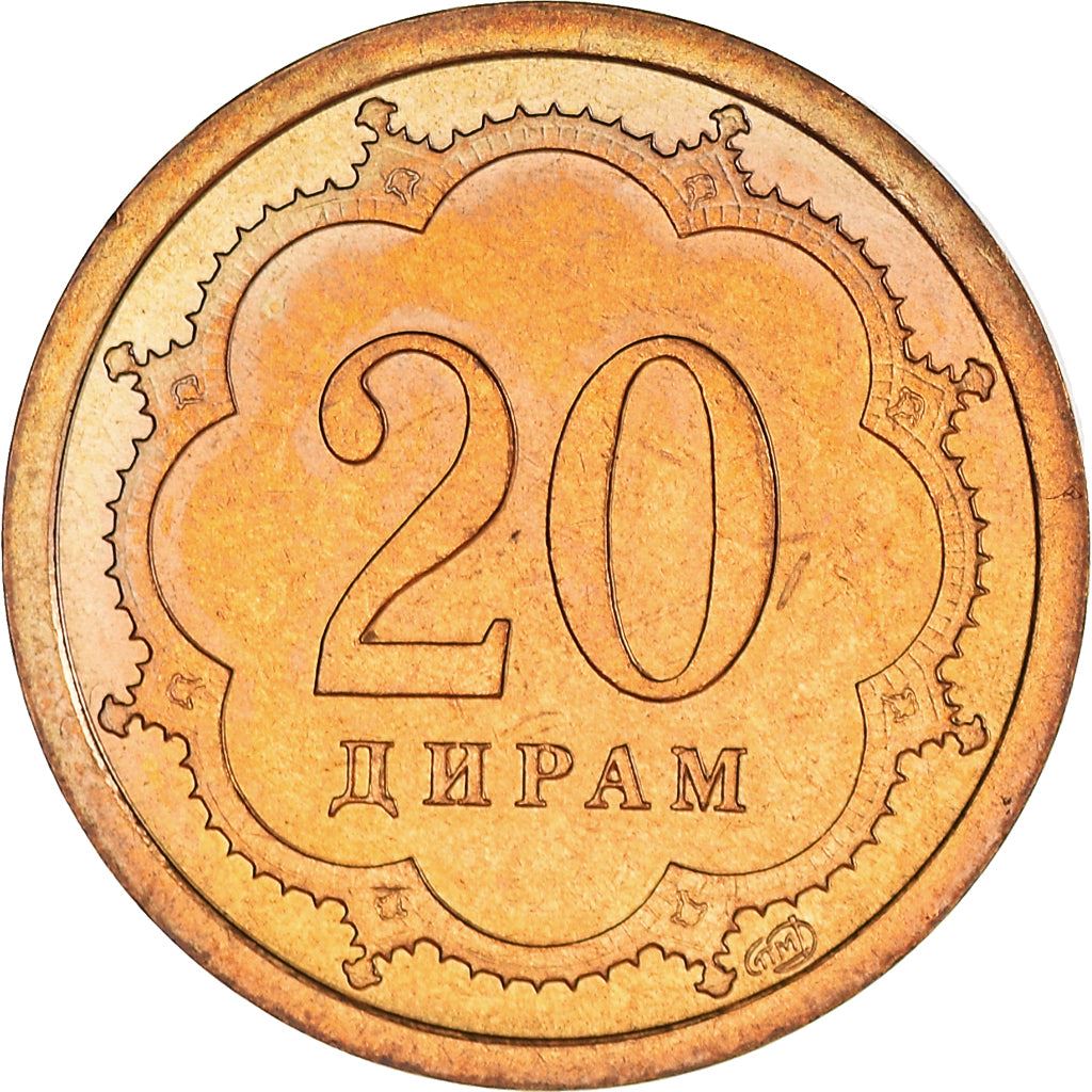 Tajikistan | 20 Diram Coin | Crown | Stars | Small Value | Km:4.1 | 2001