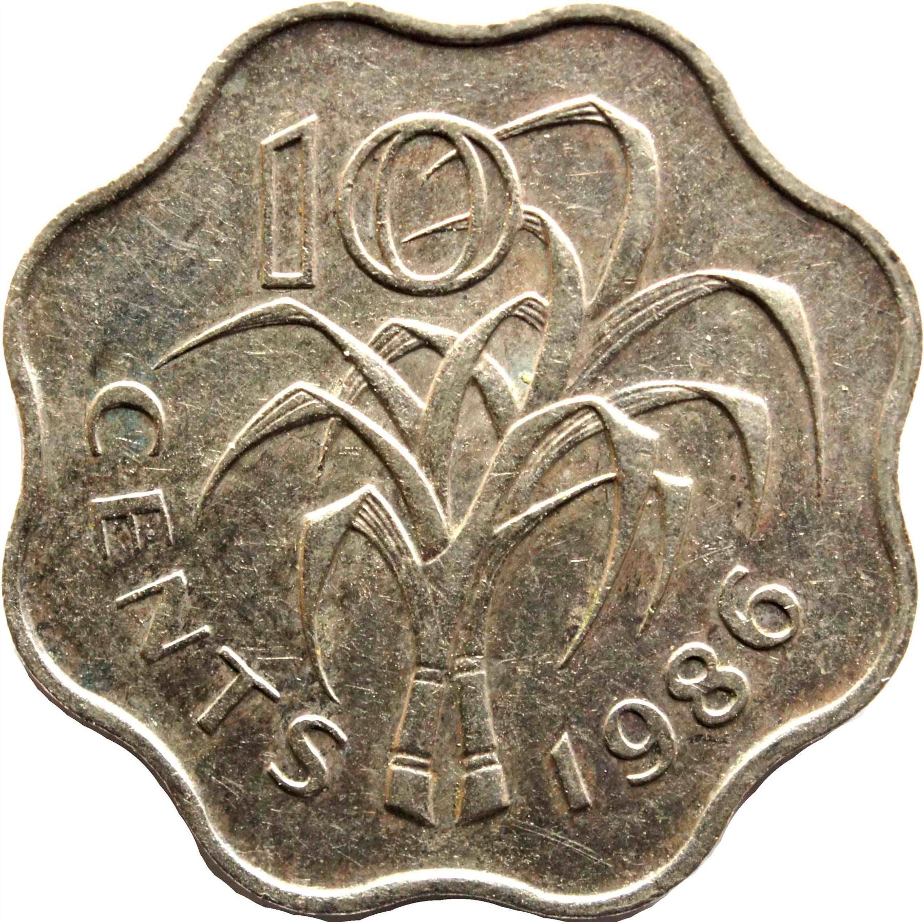 Kingdom of Swaziland | 10 Cents Coin | King Mswati III | Sugar Canes | KM:41 | 1986 - 1992