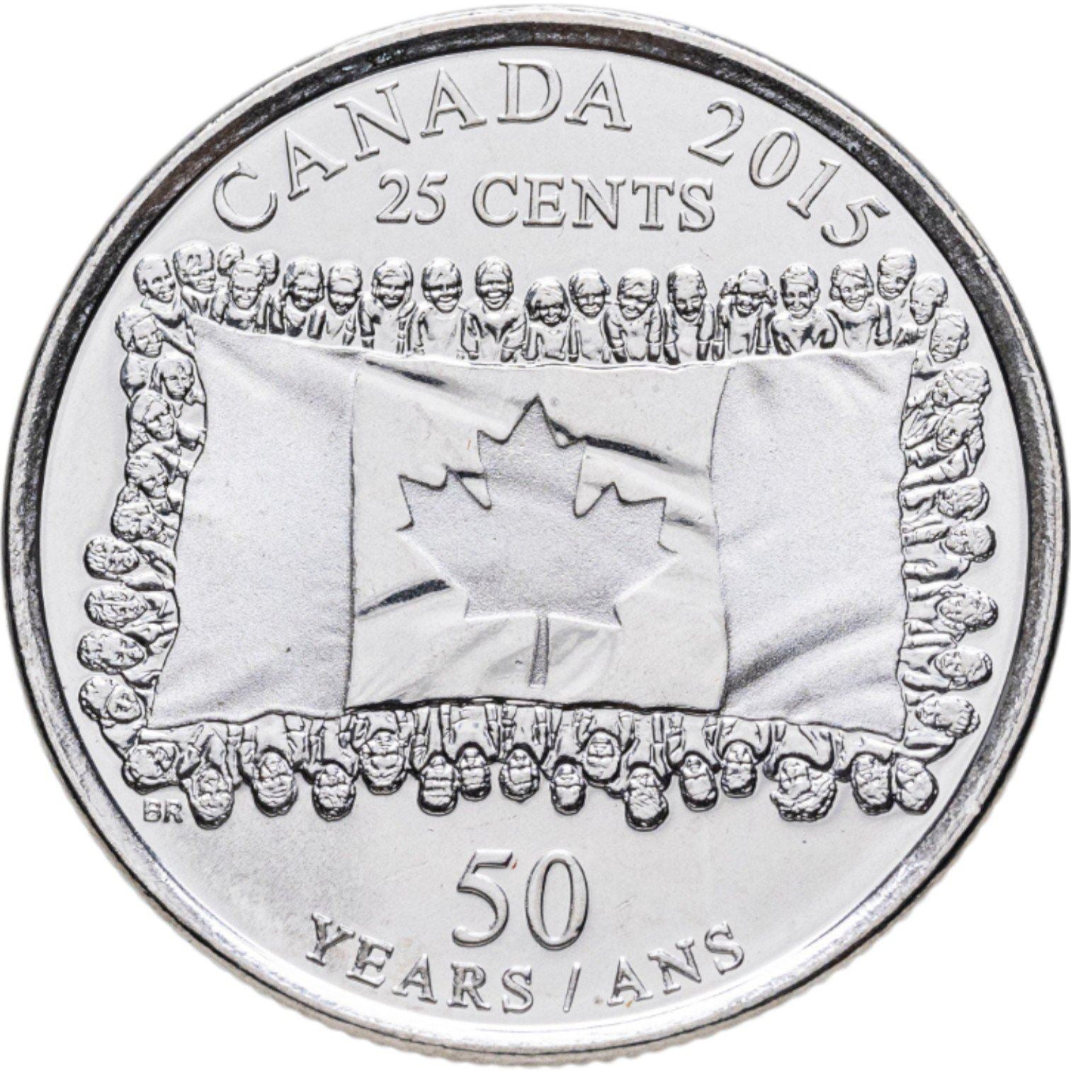 Canada | 25 Cents Coin | Canadian Flag | Nickel plated steel | KM:1851.2 | 2015