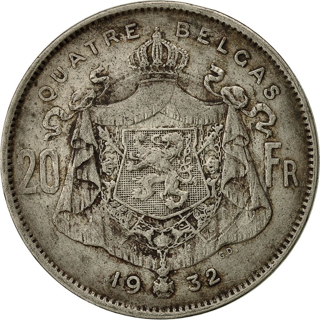Belgium | 4 Belga / 20 Francs Coin | King Albert I | Km:101 | 1931 - 1932