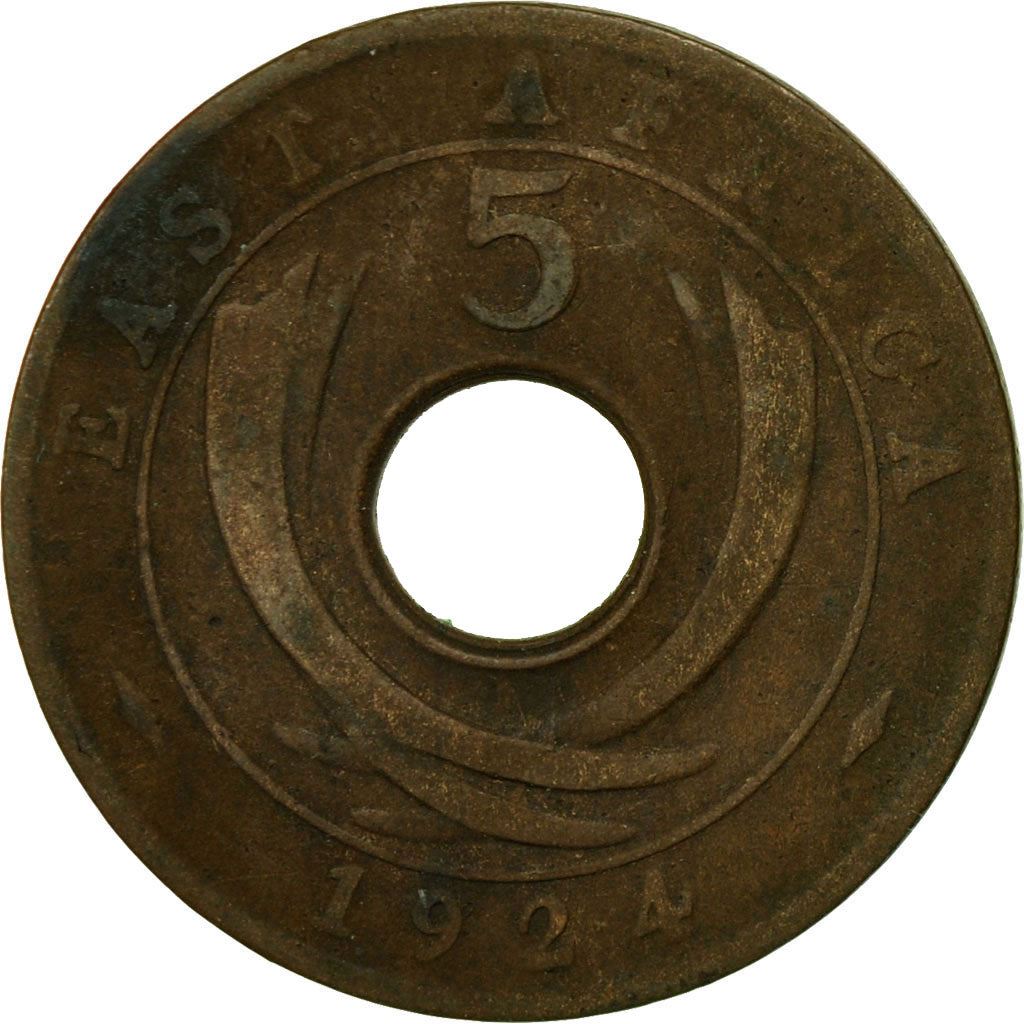 East Africa | 5 Cents Coin | Crown | Tusks | Km:18 | 1921 - 1936