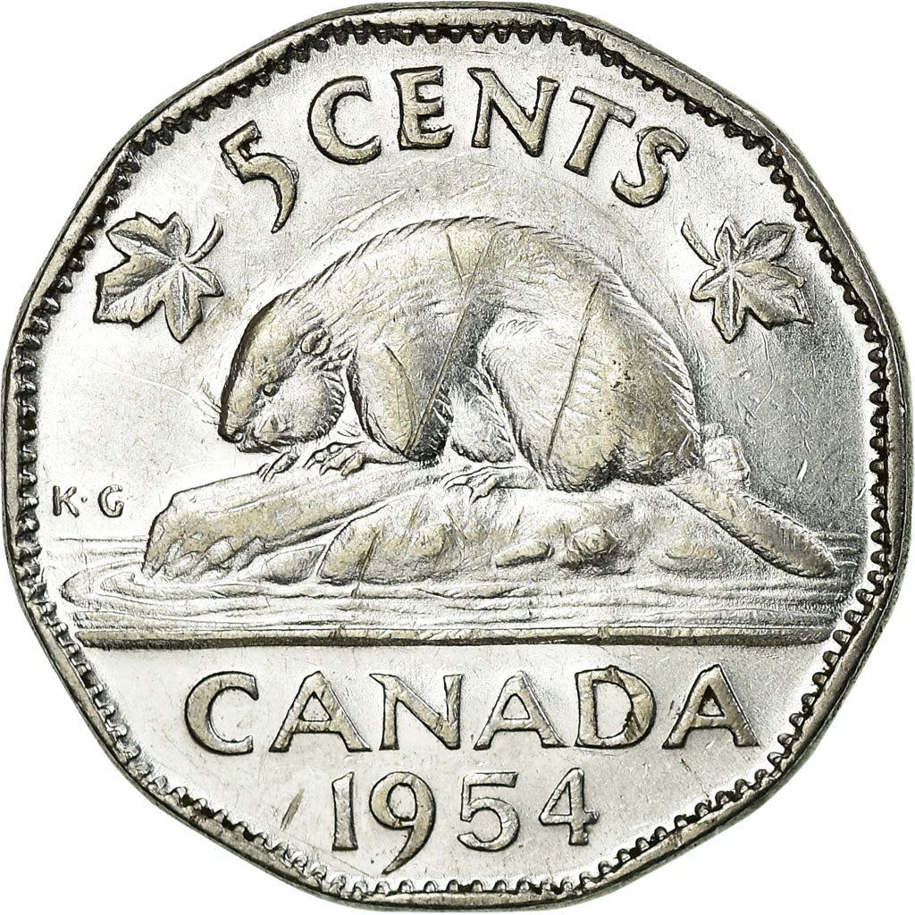 Canada | 5 Cents Coin | Chromium plated steel | 1st portrait | KM:50 | 1953-1954