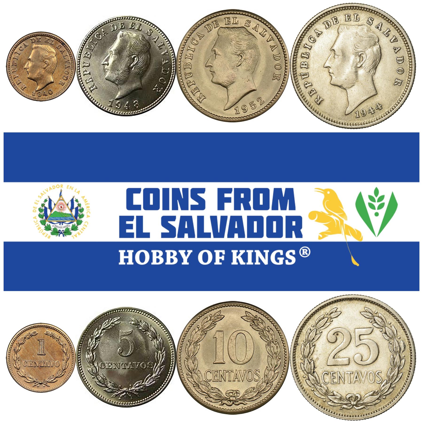 Salvadoran 4 Coin Set 1 5 10 25 Centavos | Francisco Morazan | El Salvador | 1940 - 1952