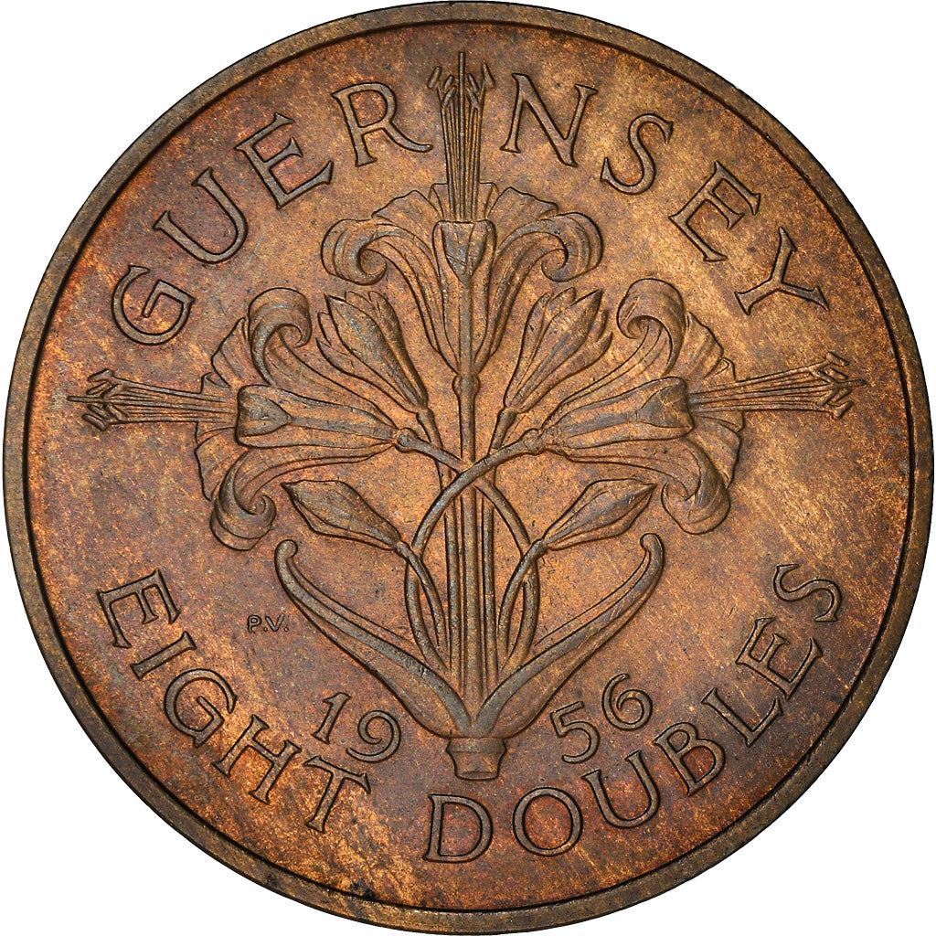 Pièce Guernesey 8 Doubles | Reine Elizabeth II | Lys de Guernesey | KM16 | 1956 - 1966