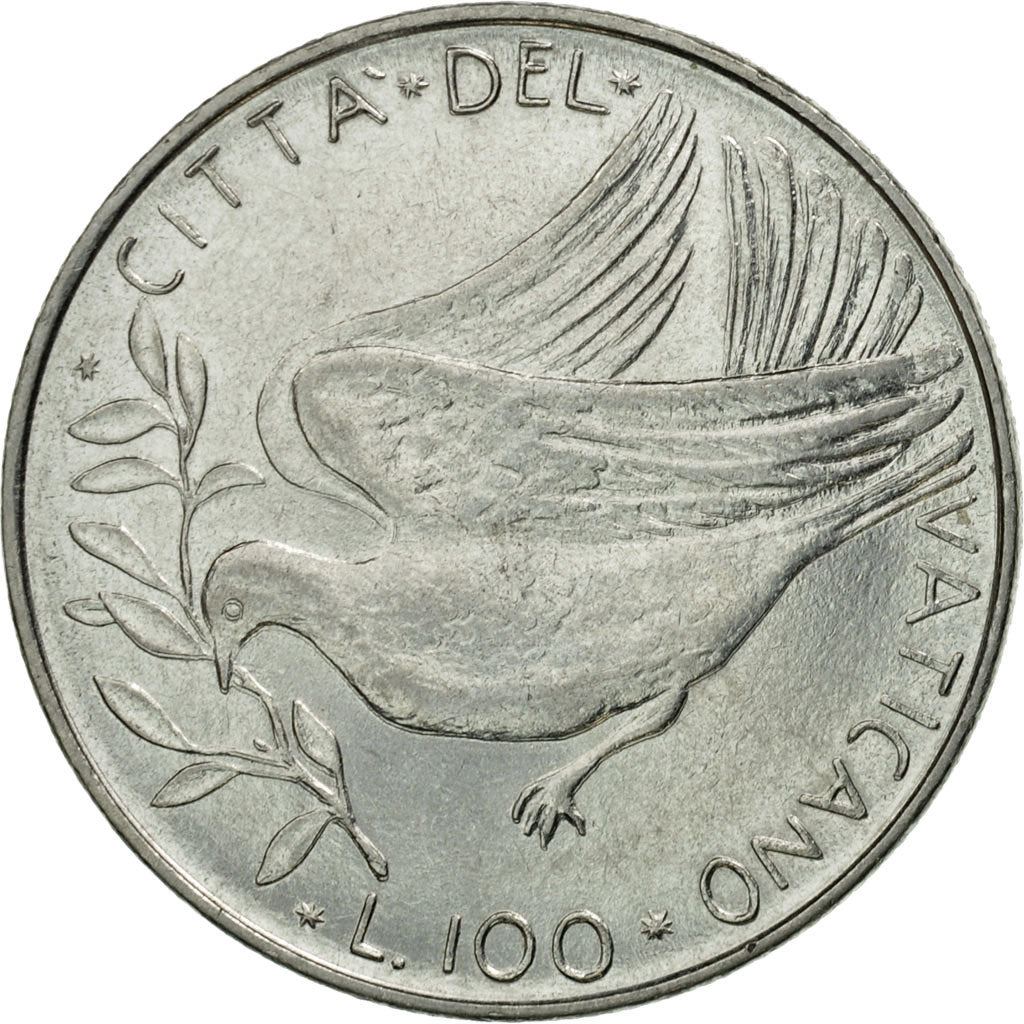 Vatican City | 100 Lire Coin | Dove | Km:122 | 1970 - 1977