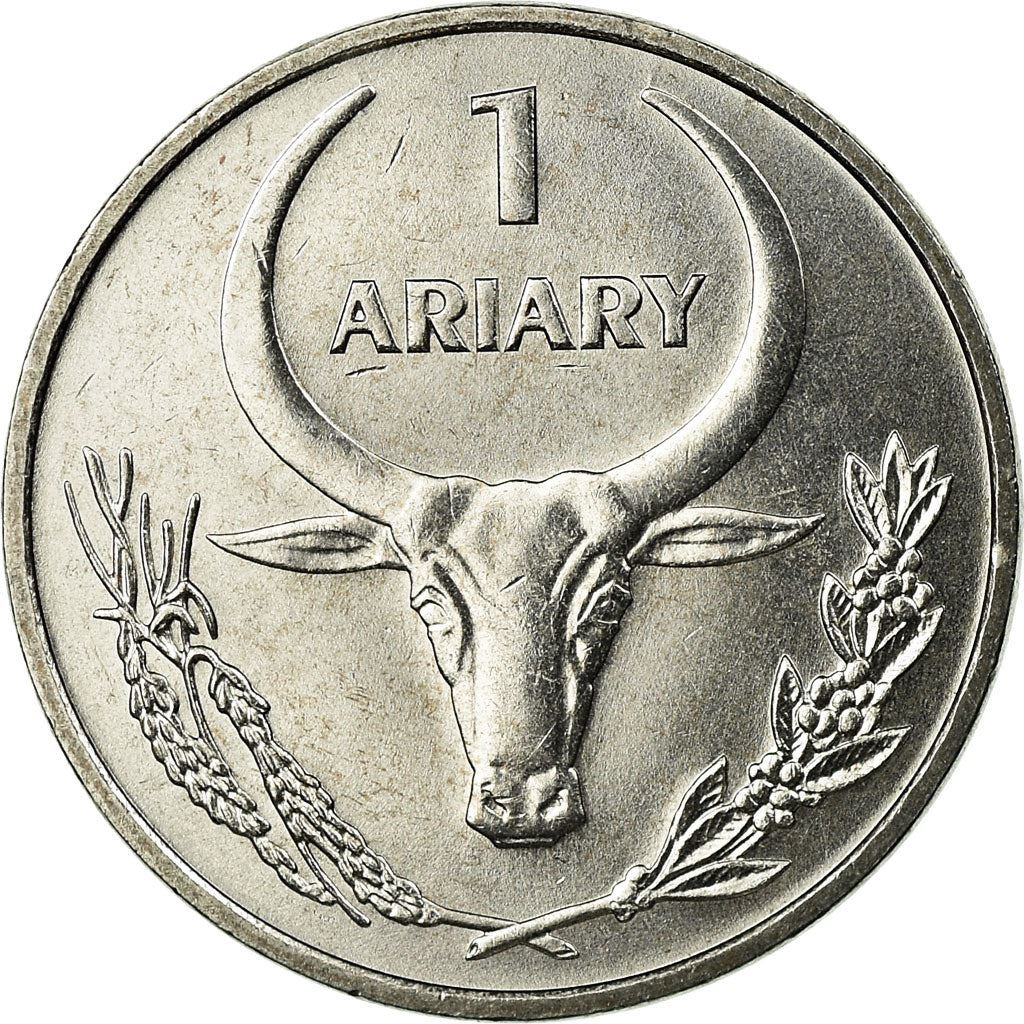 Madagaskaras | 1 Ariary moneta | Gėlė | Zebuas | Km:29 | 2004