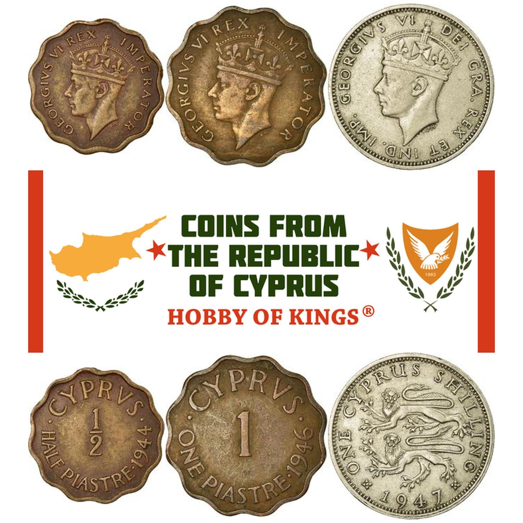 Set 5 Coins Cyprus 1/2 1 4 1/2 Piastres 9 18 Shillings 1938 - 1940