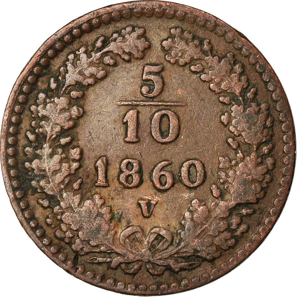 Austrian Empire | 5/10 Kreuzer Coin | Oak Wreath | Imperial Eagle | Km:2182 | 1858 - 1866