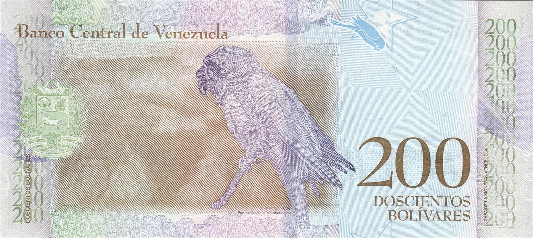 Venezuela | 200 Bolivares Banknote | 2018 | Francisco de Miranda | Military Macaw | Waraira Repano National Park