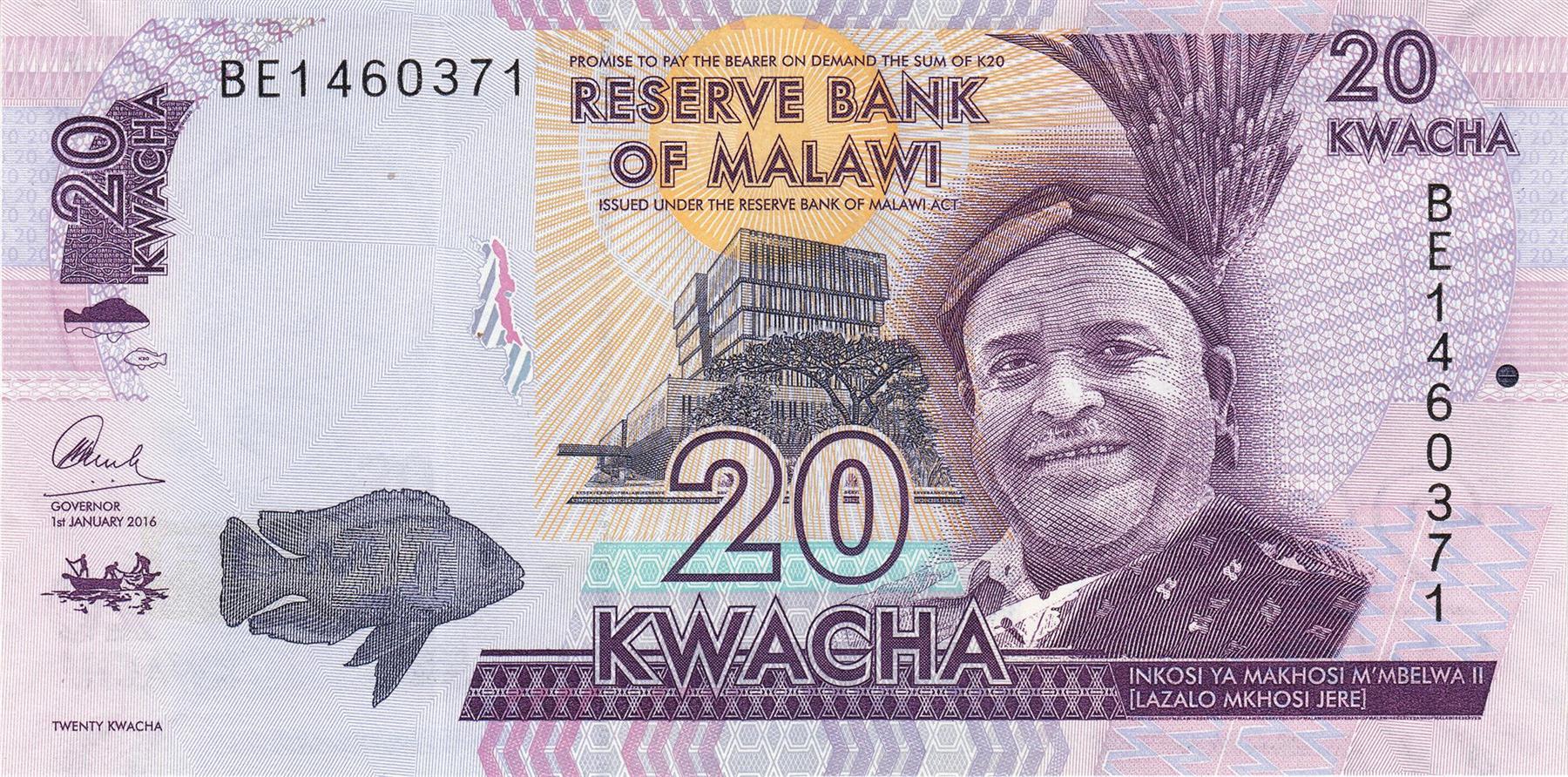 Malawi | 20 Kwacha Banknote | 2014 - 2020 | Reserve Bank of Malawi | Inkosi ya Makhosi M’mbelwa II | Teacher's Training College