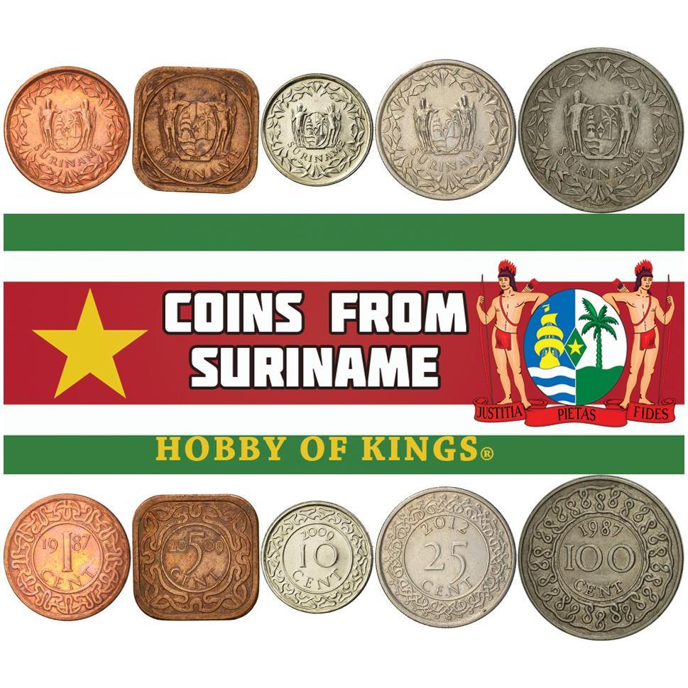 Suriname | 5 Coin Set | 1 Cent 5 10 25 100 Cents | 1987 - 2021