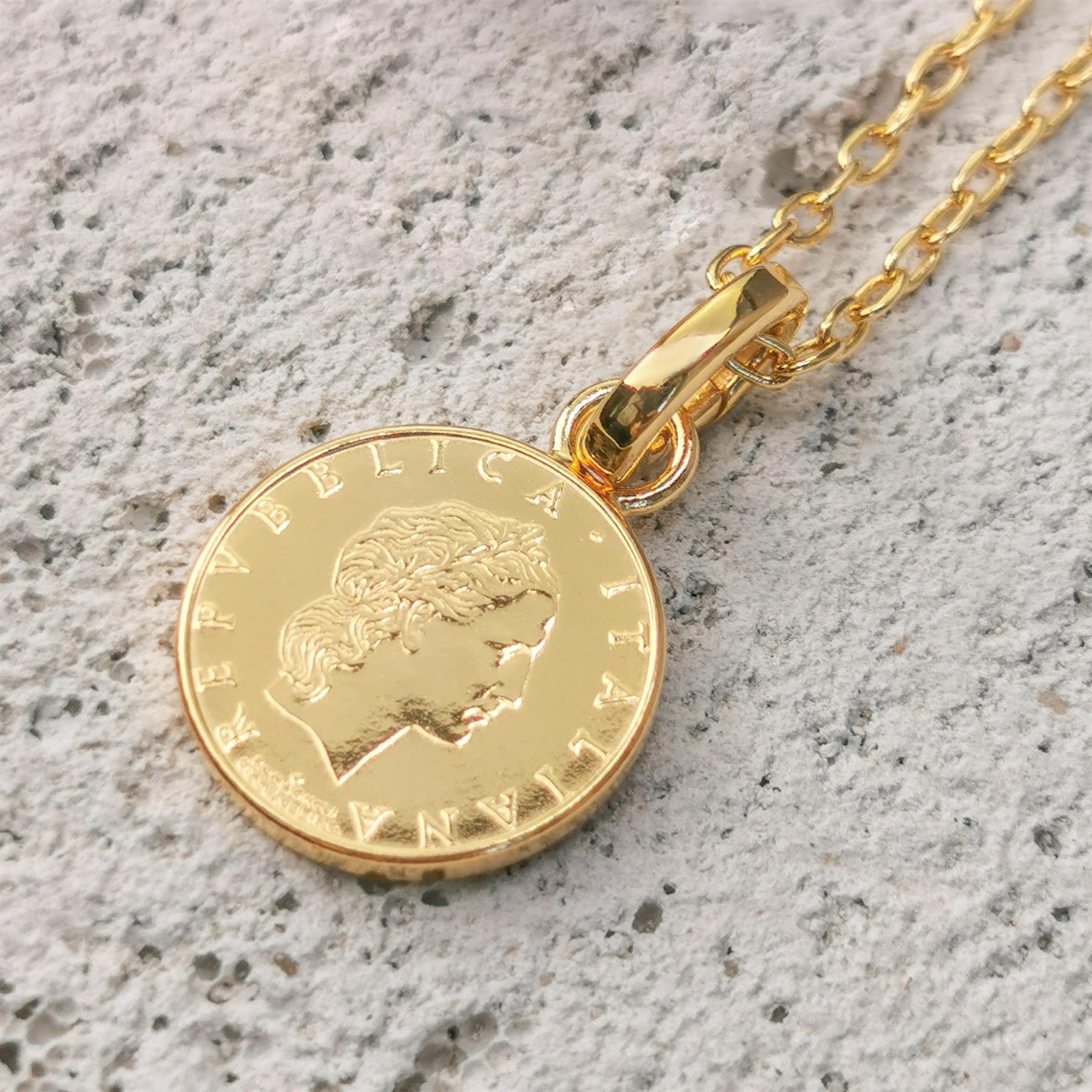 Italian 50 Lire Coin Charm | 925 Sterling Silver 18K Gold Plated | 1990 - 1995