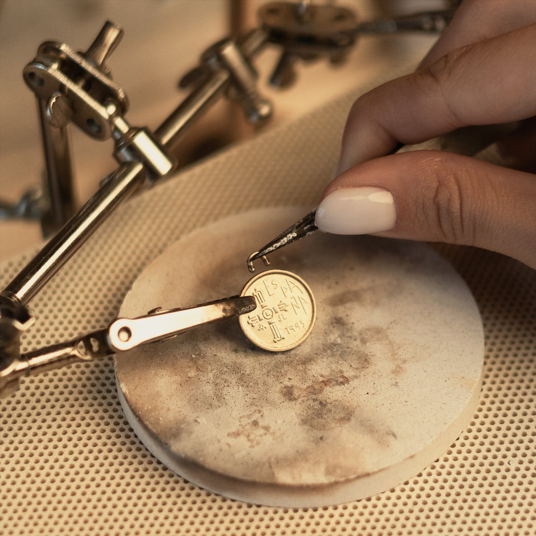 Spanish Coin Necklace | Medallion Pendant Jewelry | Rhodium Plated 5 Pesetas | Asturias | 1995