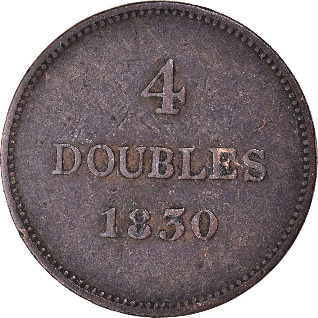 Guernsey 4 Doubles Coin | National arms | KM2 | 1830 - 1858