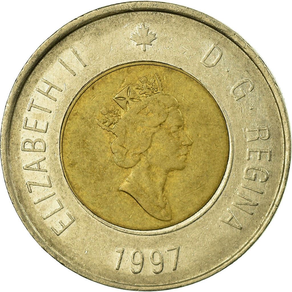 Canada | 2 Dollars Coin | Aluminium bronze center in nickel ring | 3rd portrait; Maple leaf logo | KM:270 | 1996-2003
