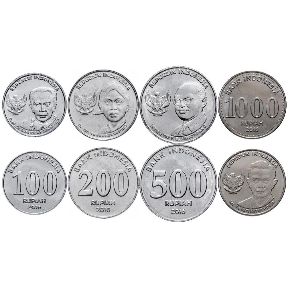 Indonesia | 4 Coin Set | 100 200 500 1000 Rupiah | 2016