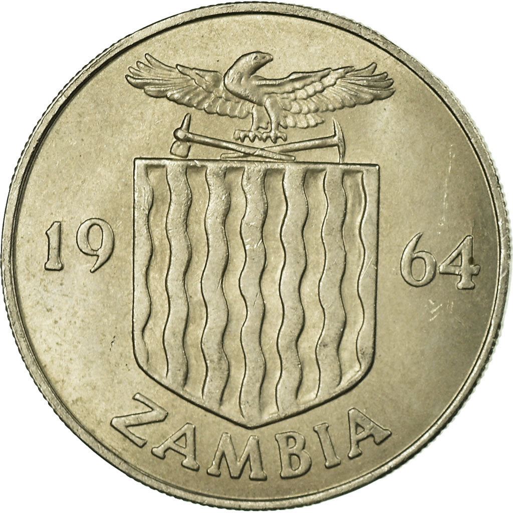 Zambia | 1 Shilling Coin | Crowned hornbill | Km:2 | 1964