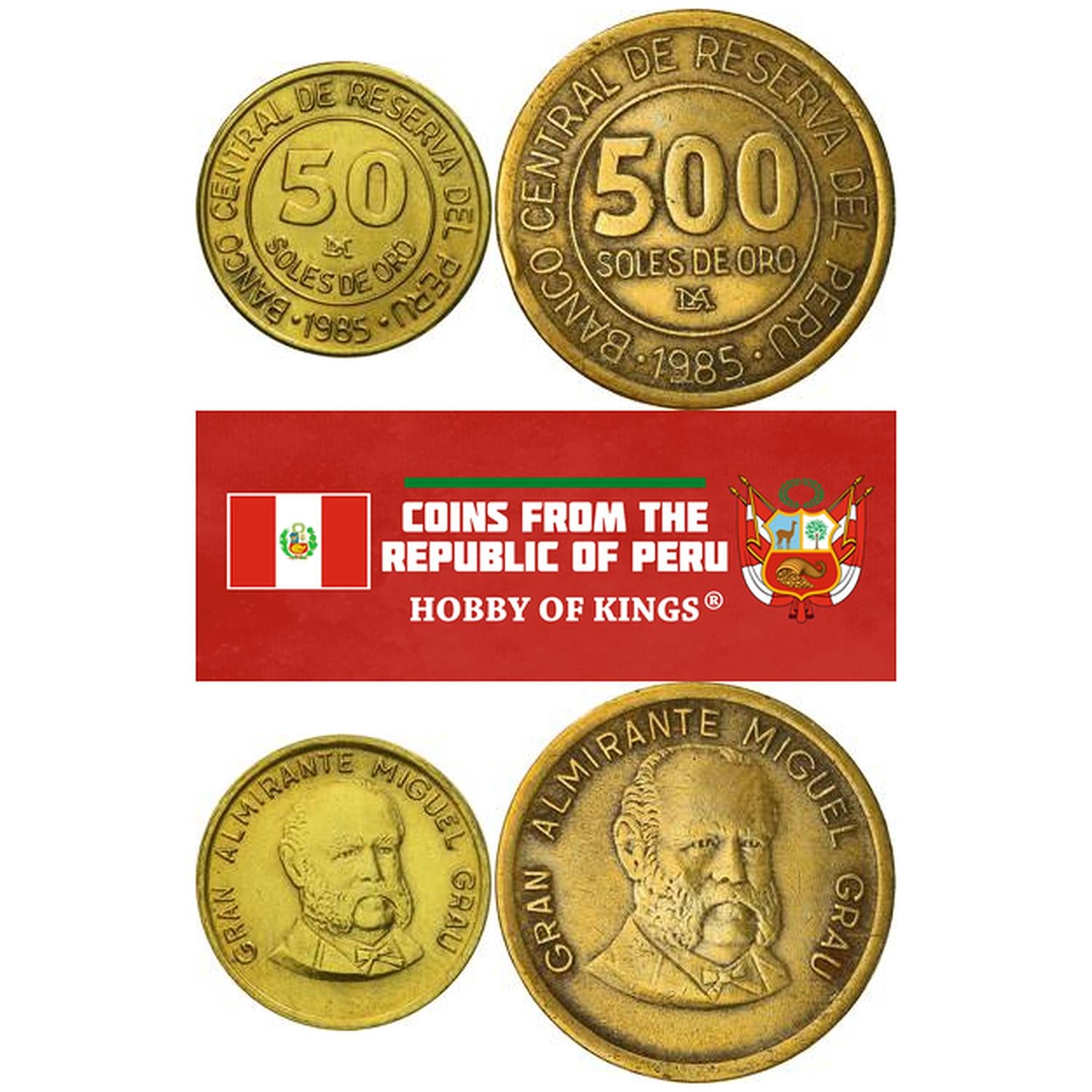 Peru | 2 Coin Set | 50 Soles 500 Soles De Oro | 1985