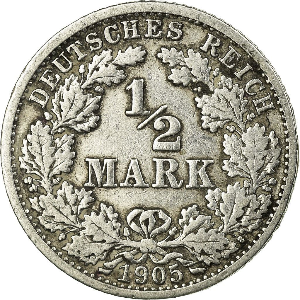 German Empire 1/2 Mark Coin | Deutsches Reich | Wilhelm II | Type 2 | KM17 | 1905 - 1919