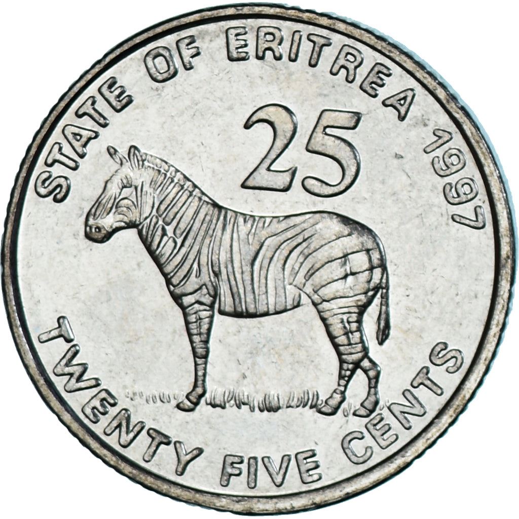 Eritrea | Moneda de 25 centavos | Cebra | Soldados | Bandera | Km:46 | 1997
