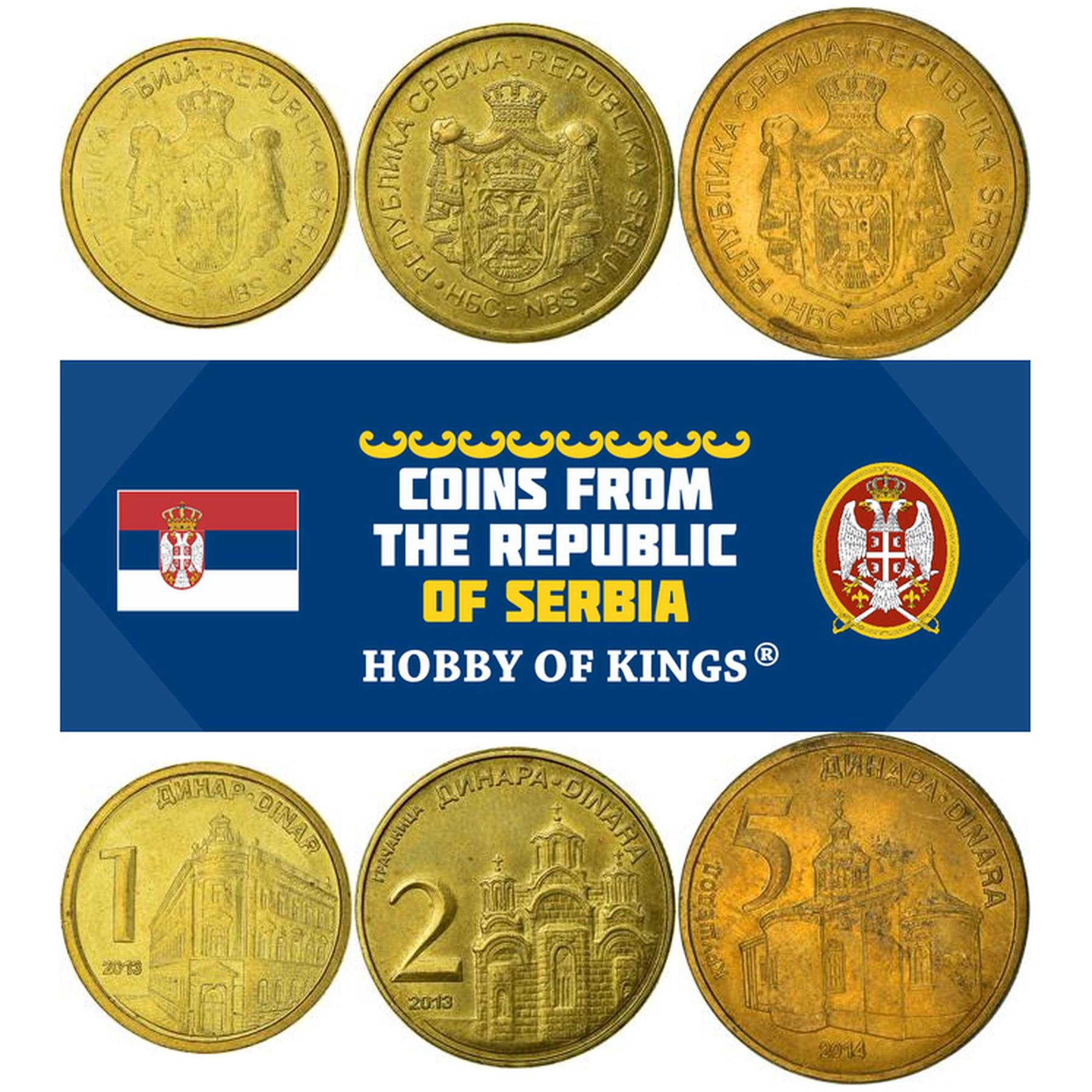 Serbia | 3 Coin Set | 1 Dinar 2 5 Dinars | 2011 - 2025