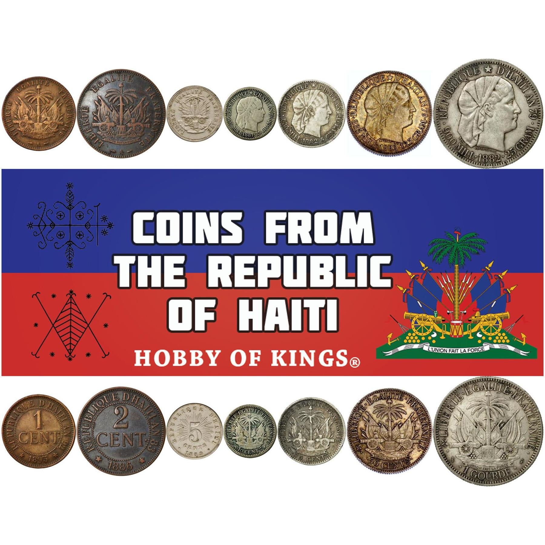 Haiti | 7 Coin Set | 1 Centime 2 5 10 20 50 Centimes 1 Gourde | 1881 - 1895